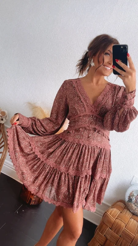 Dresses with Sequined Hearts for Ladies' Romantic LookEffortless Charm Lace Tiered Mini Dress, Wine Dresses with Sequined Hearts for Ladies' Romantic LookEffortless Charm Lace Tiered Mini Dress, Wine
