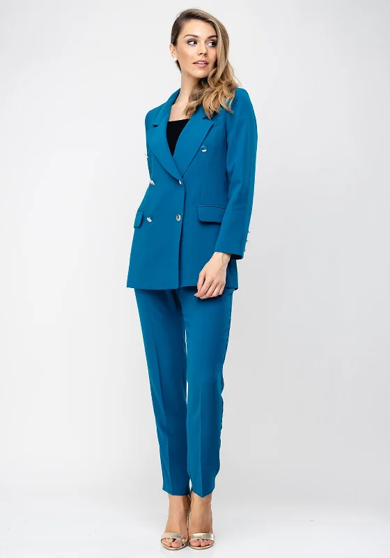 "Long sleeve dresses for women in cold weather"Ella Boo Double Breasted Trouser Suit, Teal Blue