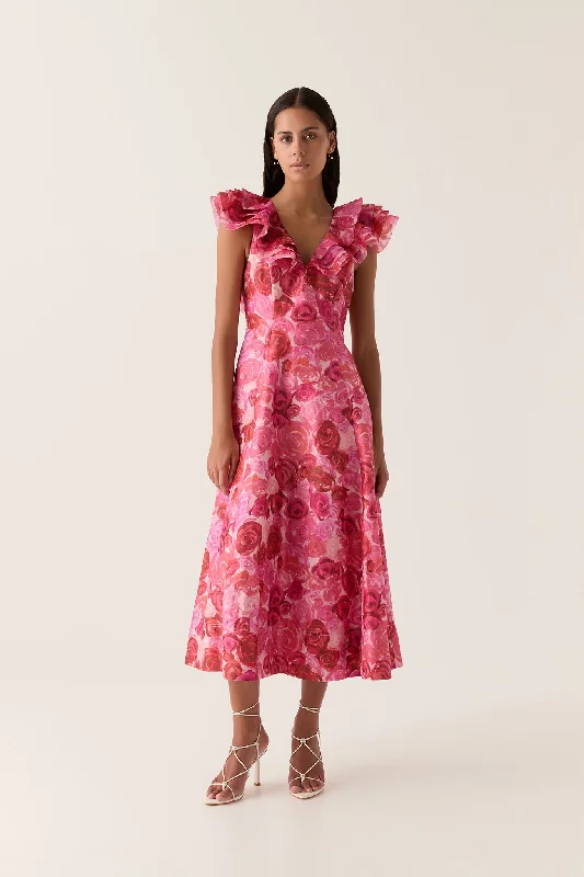 One Shoulder Dresses with Ruffled Sleeve for Ladies' Fashion StatementEnchanted Plunge Midi Dress One Shoulder Dresses with Ruffled Sleeve for Ladies' Fashion StatementEnchanted Plunge Midi Dress