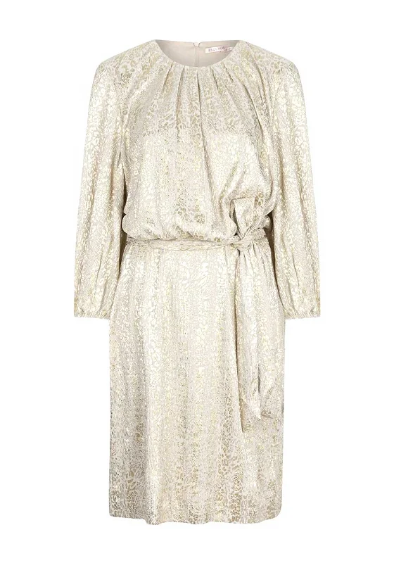 Dresses with Lace Insertions on the Skirt for Ladies' Feminine and Elegant LookEsqualo Foil Leopard Print Dress, Gold Dresses with Lace Insertions on the Skirt for Ladies' Feminine and Elegant LookEsqualo Foil Leopard Print Dress, Gold