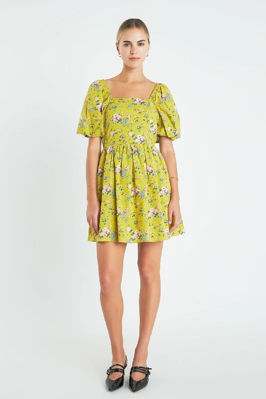 Mesh Paneled Dresses for Ladies' Modern EdgeFloral Back Cutout Mini Dress
