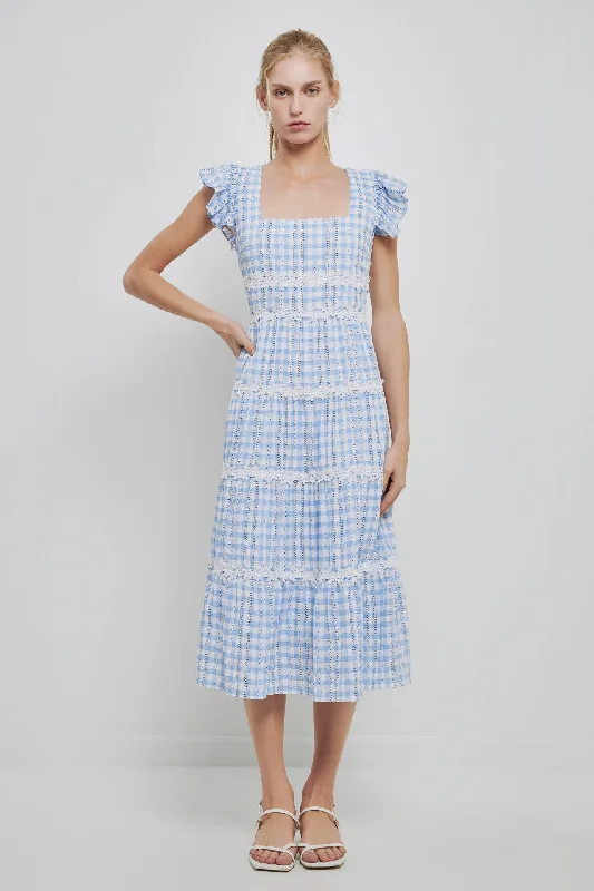Dresses with Embroidered Party Animals for Ladies' Fun Themed OutfitFloral Lace Gingham Printed Midi Dress Dresses with Embroidered Party Animals for Ladies' Fun Themed OutfitFloral Lace Gingham Printed Midi Dress