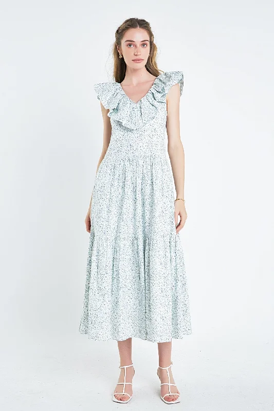 Dresses with Tassel Hem and Metallic Lace and Sequined Geometric Shapes for Ladies' Boho and Modern LookFloral Ruffled Midi Dress Dresses with Tassel Hem and Metallic Lace and Sequined Geometric Shapes for Ladies' Boho and Modern LookFloral Ruffled Midi Dress