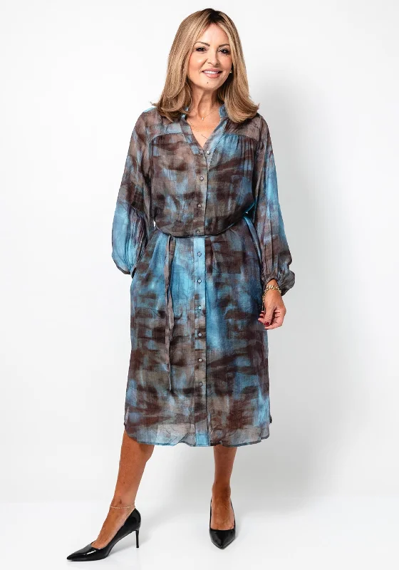 Dresses with Embroidered Stars and Sequined Dots and Sheer Sleeve for Ladies' Celestial and Elegant LookFransa Illi Button up Midi Dress, Blue Dresses with Embroidered Stars and Sequined Dots and Sheer Sleeve for Ladies' Celestial and Elegant LookFransa Illi Button up Midi Dress, Blue