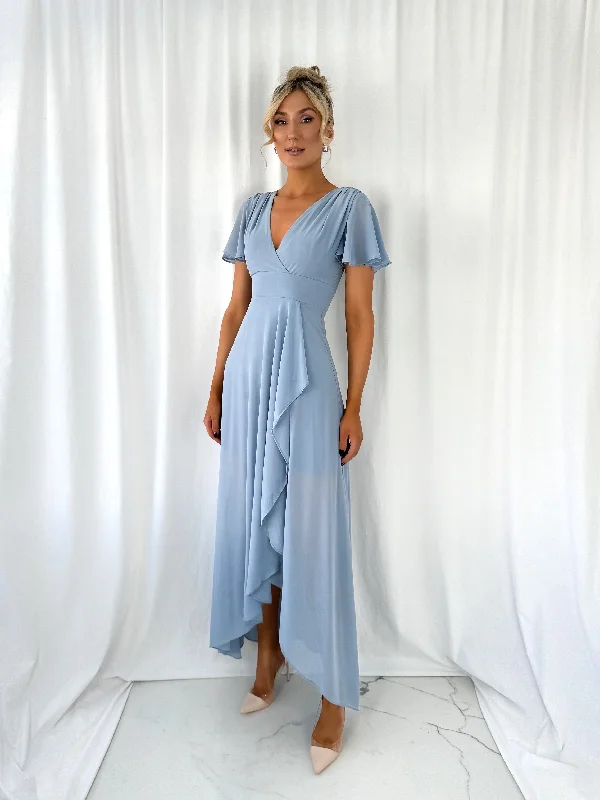 Lace Trimmed Cotton Dresses for Ladies' Feminine AppealGaya Ruffle Dress - Dusty Blue Lace Trimmed Cotton Dresses for Ladies' Feminine AppealGaya Ruffle Dress - Dusty Blue