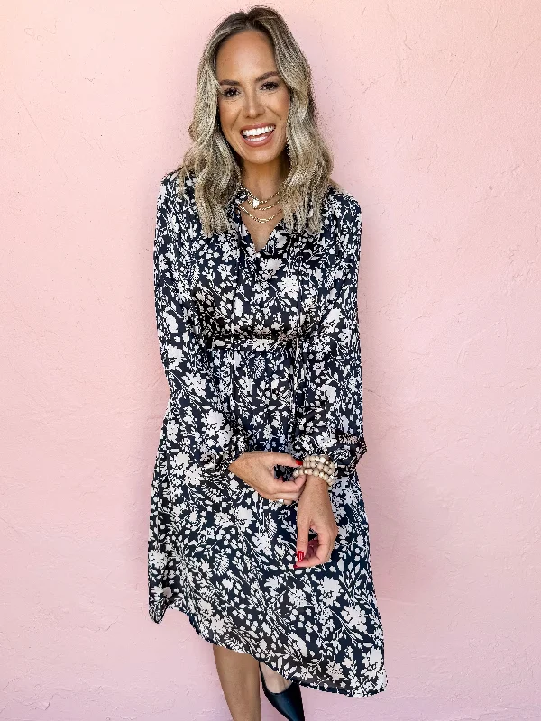 Dresses with Embroidered Stars and Sequined Dots for Ladies' Celestial and Playful LookTime Flies Floral Long Sleeve Dress Dresses with Embroidered Stars and Sequined Dots for Ladies' Celestial and Playful LookTime Flies Floral Long Sleeve Dress