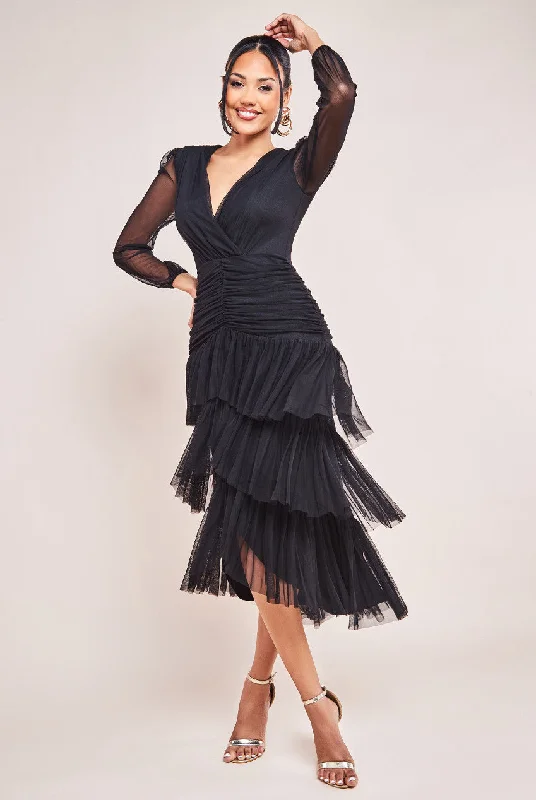 Bohemian Style Maxi Dresses for Ladies with Embroidered DetailsGoddiva Gathered High & Low Tiered Midaxi Dress - Black Bohemian Style Maxi Dresses for Ladies with Embroidered DetailsGoddiva Gathered High & Low Tiered Midaxi Dress - Black