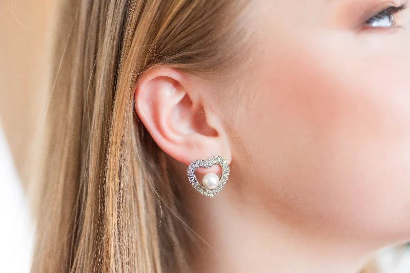 Dresses with Sequined Dots for Ladies' Playful and Sultry LookGold Plated Cubic Zirconia Pearl Open Heart Stud Earrings Dresses with Sequined Dots for Ladies' Playful and Sultry LookGold Plated Cubic Zirconia Pearl Open Heart Stud Earrings