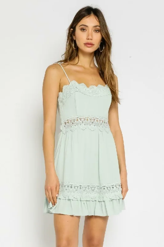 Dresses with Pleated Skirts and Lace Overlay for Ladies' Feminine and Timeless LookInstant Charmer Seaside Blue Mini Dress