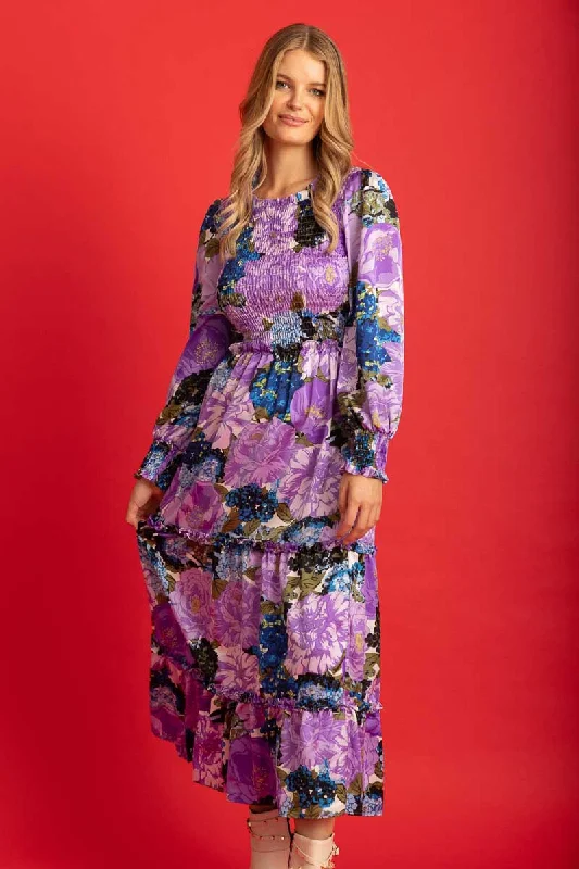 Dresses with Metallic Studs for Ladies' Edgy StyleIsabel Dress Purple Floral