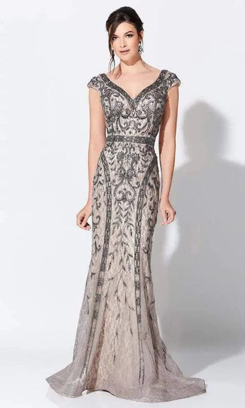 Dresses with Embroidered Birds and Sequined Floral Motifs and Satin and Lace Combo for Ladies' Nature Inspired and Romantic LookIvonne D for Mon Cheri - 119D42 Bead Embellished V-Neck Mother of the Groom Gown Dresses with Embroidered Birds and Sequined Floral Motifs and Satin and Lace Combo for Ladies' Nature Inspired and Romantic LookIvonne D for Mon Cheri - 119D42 Bead Embellished V-Neck Mother of the Groom Gown