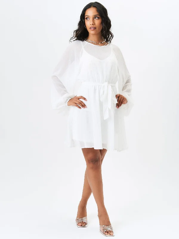 Dresses with Embroidered Tribal Patterns for Ladies' Cultural and Stylish LookIvory Long Sleeve Chiffon Foil Mini Dress Dresses with Embroidered Tribal Patterns for Ladies' Cultural and Stylish LookIvory Long Sleeve Chiffon Foil Mini Dress