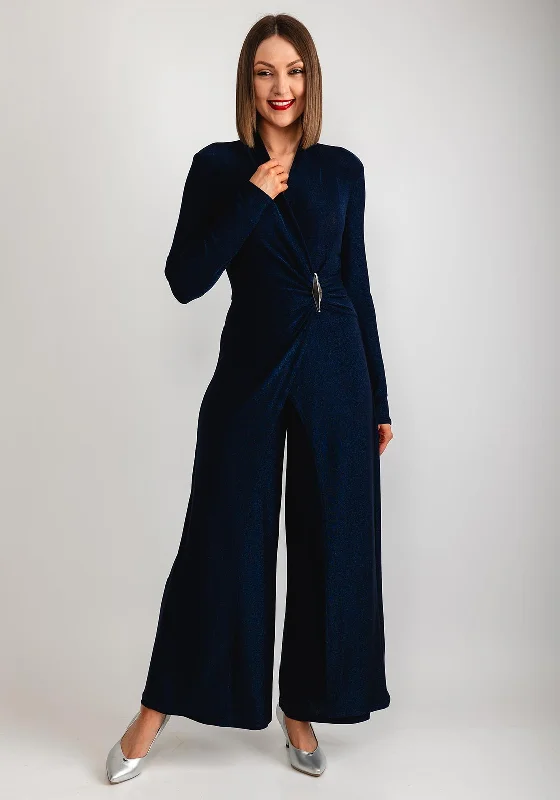Dresses with Bell Sleeves for Ladies' Playful and Feminine LookJoseph Ribkoff Lurex Wrap Wide Leg Jumpsuit, Navy Dresses with Bell Sleeves for Ladies' Playful and Feminine LookJoseph Ribkoff Lurex Wrap Wide Leg Jumpsuit, Navy