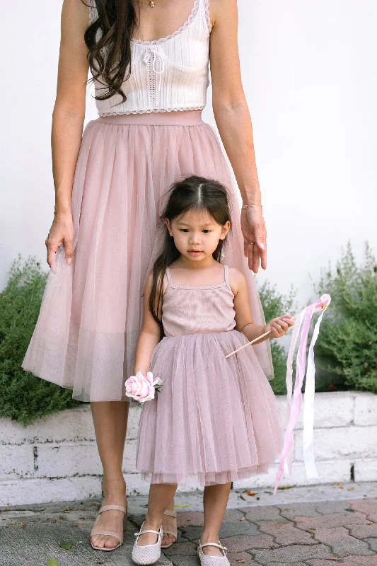 Dresses with Tassel Hem and Metallic Lace for Ladies' Boho and Luxurious LookKids Cami Tulle Dress