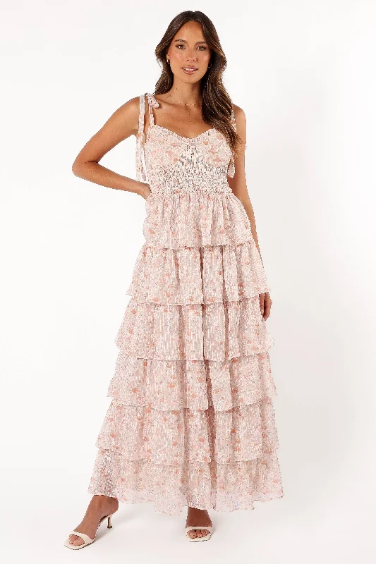 Gothic Style Dresses for Ladies with Black Lace AccentsKristah Maxi Dress - Peach Floral Gothic Style Dresses for Ladies with Black Lace AccentsKristah Maxi Dress - Peach Floral