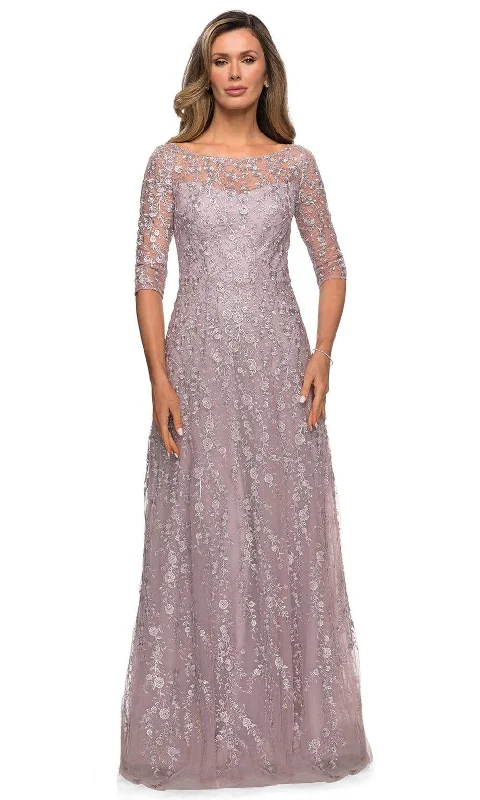 Dresses with Lace and Chiffon Blend for Ladies' Soft and Feminine LookLa Femme - 27981 Floral Lace A-Line Mother of the Bride Dress