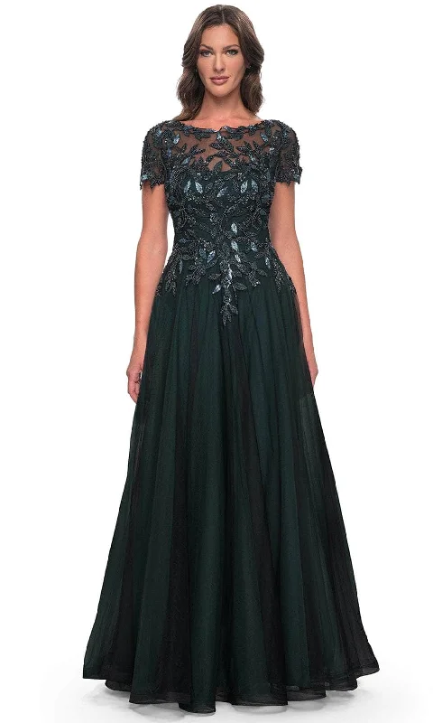 Dresses with Rhinestone Embellishments for Ladies' Luxurious LookLa Femme 31267 - Floral Sequin Formal Dress