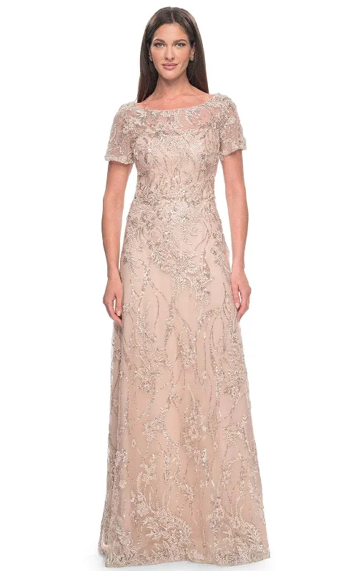 Dresses with Tulle Overlay and Beaded Bodice for Ladies' Dramatic and Graceful LookLa Femme 31639 - Short Sleeve Beaded Long Dress Dresses with Tulle Overlay and Beaded Bodice for Ladies' Dramatic and Graceful LookLa Femme 31639 - Short Sleeve Beaded Long Dress