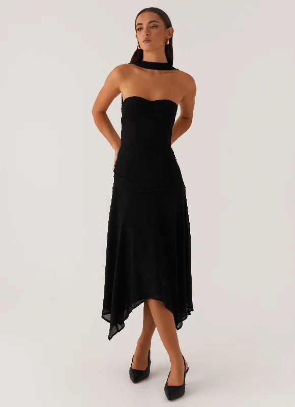 Dresses with Beaded Waistbands and Tiered Skirts for Ladies' Glamorous and Feminine LookLeto Chiffon Midi Dress - Black