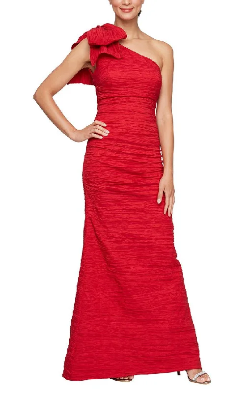 Dresses with Embroidered Tribal Patterns for Ladies' Cultural and Stylish LookLong One-Shoulder Stretch Taffeta Gown with Bow Shoulder Detail Dresses with Embroidered Tribal Patterns for Ladies' Cultural and Stylish LookLong One-Shoulder Stretch Taffeta Gown with Bow Shoulder Detail