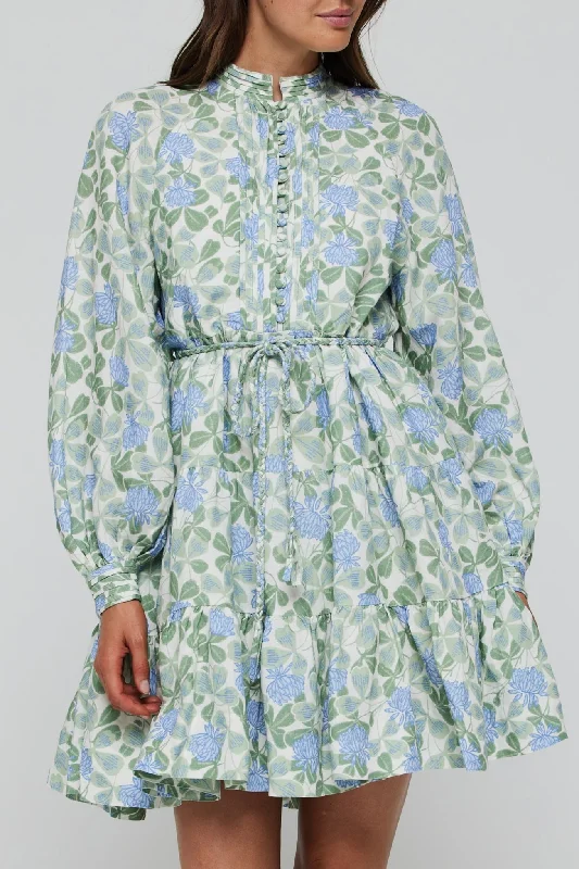 Dresses with Sequined Star Motifs and Sheer Sleeve for Ladies' Celestial and Flirty LookLouisa Tunic Belted Tie Mini Dress in Blue Floral- FINAL SALE Dresses with Sequined Star Motifs and Sheer Sleeve for Ladies' Celestial and Flirty LookLouisa Tunic Belted Tie Mini Dress in Blue Floral- FINAL SALE