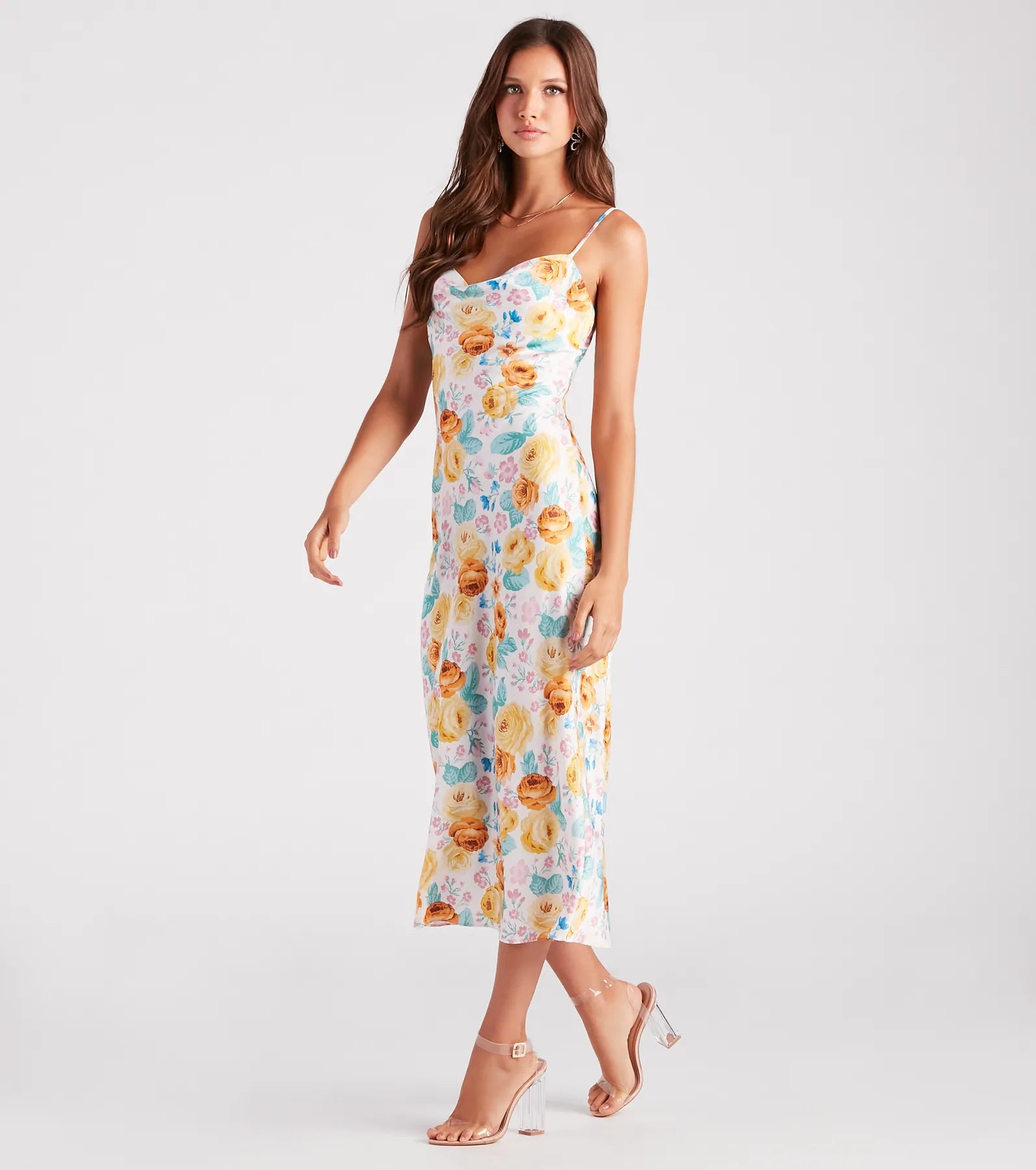 "Midi dresses for women with unique patterns"Major Admiration Satin Floral Midi Dress