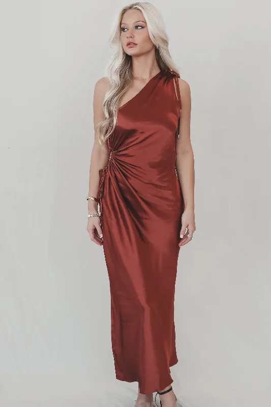 Dresses with Sequined Stripes and Sheer Back for Ladies' Bold and Sexy LookA Special Type Of Night Satin One Shoulder Maxi Dress Dresses with Sequined Stripes and Sheer Back for Ladies' Bold and Sexy LookA Special Type Of Night Satin One Shoulder Maxi Dress