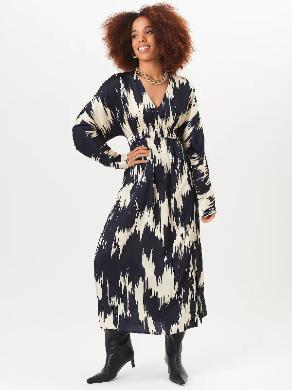 Plaid Dresses with Satin Trim for Ladies' Preppy StyleMono Abstract Print Elasticated Waist Midi Dress Plaid Dresses with Satin Trim for Ladies' Preppy StyleMono Abstract Print Elasticated Waist Midi Dress