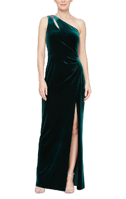 Dresses with Rhinestone Embellishments for Ladies' Luxurious LookOne Shoulder Velvet Dress with Ruched waist & Beaded Trim On Shoulder Dresses with Rhinestone Embellishments for Ladies' Luxurious LookOne Shoulder Velvet Dress with Ruched waist & Beaded Trim On Shoulder