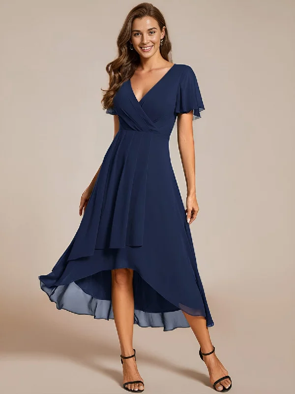 Tube Dresses with Beaded Waistband for Ladies' Simple and Chic StyleRuffles Sleeve Pleated V-Neck A-Line Midi Chiffon Wedding Guest Dress Tube Dresses with Beaded Waistband for Ladies' Simple and Chic StyleRuffles Sleeve Pleated V-Neck A-Line Midi Chiffon Wedding Guest Dress
