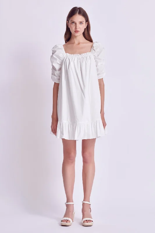 Sheath Style Rayon Dresses for Ladies' Office CasualShirred Puff Sleeve Mini Dress