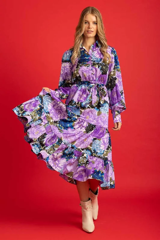 Sheath Style Rayon Dresses for Ladies' Office CasualSierra Shirt Dress Purple Floral Sheath Style Rayon Dresses for Ladies' Office CasualSierra Shirt Dress Purple Floral