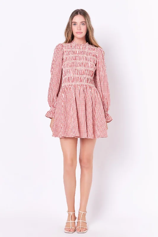 Dresses with High Neck and Embroidered Back for Ladies' Modest and Intricate LookGingham Mini Dress Dresses with High Neck and Embroidered Back for Ladies' Modest and Intricate LookGingham Mini Dress