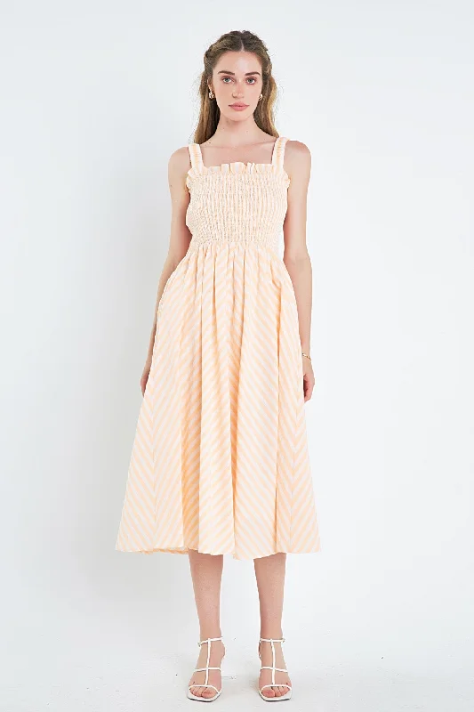 Dresses with Sequined Fringe for Ladies' Dazzling and Playful LookStriped Smocked Midi Dress Dresses with Sequined Fringe for Ladies' Dazzling and Playful LookStriped Smocked Midi Dress