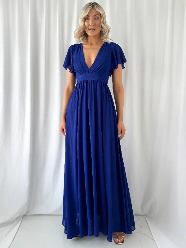 Gothic Style Dresses for Ladies with Black Lace AccentsTacha Maxi Dress - Cobalt