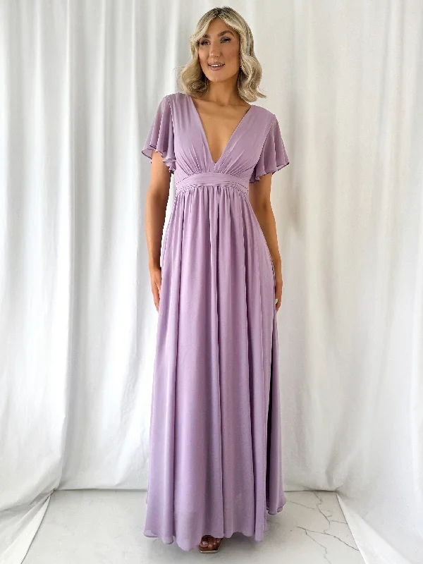 A Line Denim Dresses for Ladies with Button FrontTacha Maxi Dress - Lilac