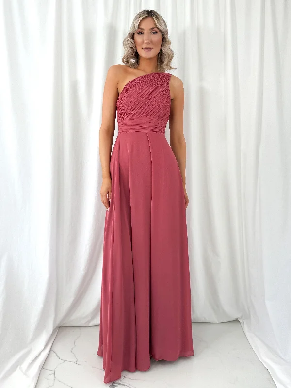 Dresses with Sheer Panels for Ladies' Sultry and Alluring LookTracy One Shoulder Draped Top Maxi Dress - Rose Indie