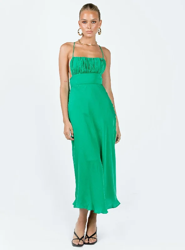 Plaid Dresses with Satin Trim for Ladies' Preppy StyleVeno Midi Dress Green