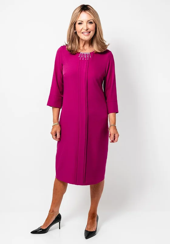 Dresses with Asymmetric Hem for Ladies' Unique StyleVia Veneto Liberty Embellished Neck Shift Dress, Cherry Pink