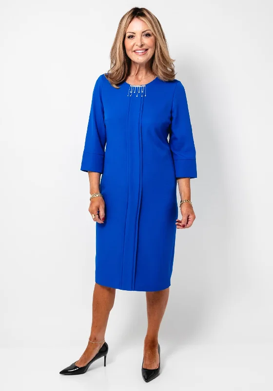 Dresses with Sequined Stripes and Sheer Back for Ladies' Bold and Sexy LookVia Veneto Liberty Embellished Neck Shift Dress, Cobalt Blue Dresses with Sequined Stripes and Sheer Back for Ladies' Bold and Sexy LookVia Veneto Liberty Embellished Neck Shift Dress, Cobalt Blue