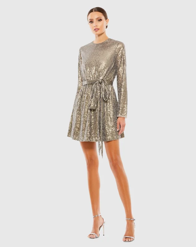 retro 90s mini dressesSequin Embellished Long Sleeve High Neck Mini Dress