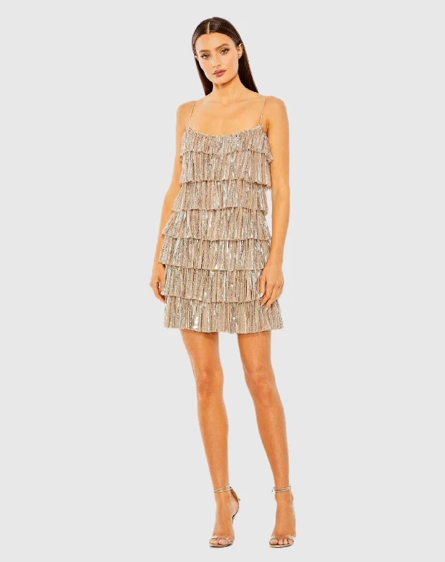 puff sleeve mini dressesBeaded Strap Sequin Ruffle Mini Dress