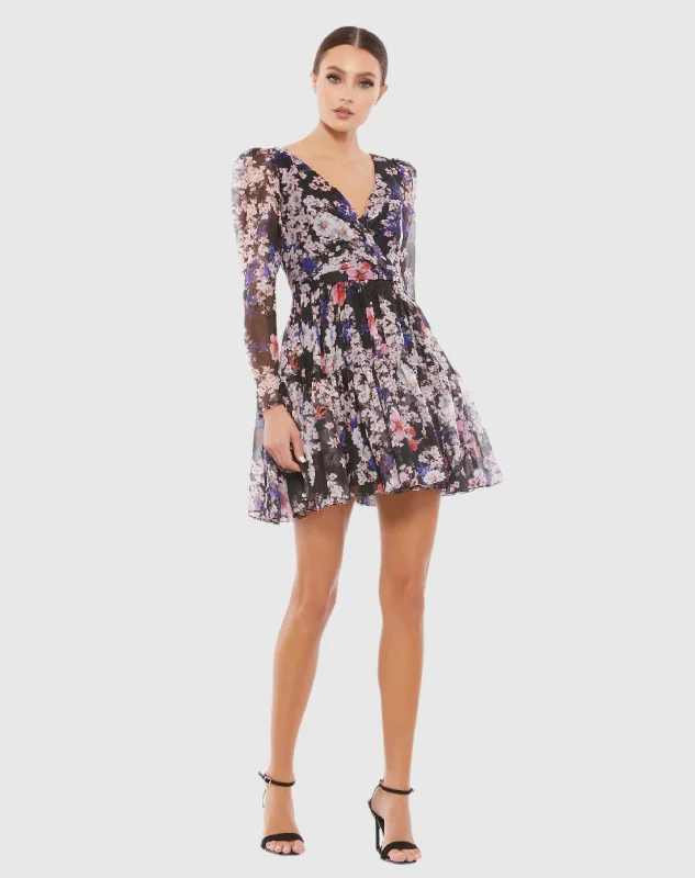 zip up mini dressesFloral Print Faux Wrap Long Sleeve Mini Dress - FINAL SALE