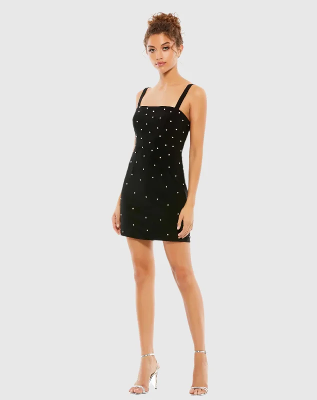 purple mini dressesSleeveless Rhinestone Encrusted Square Neck Mini Dress - FINAL SALE