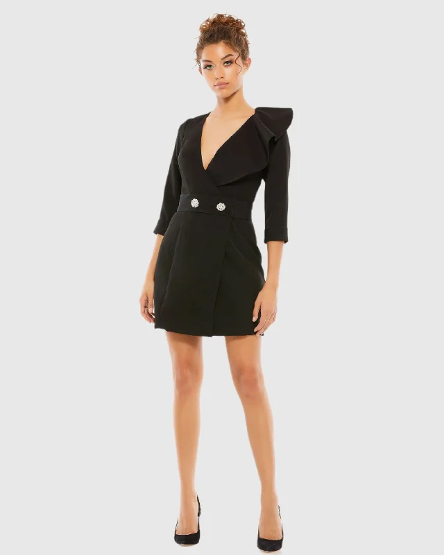 lightweight mini dressesRuffled Faux Tuxedo Mini Dress