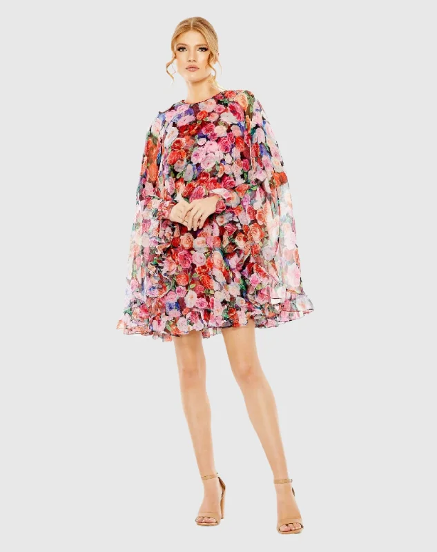 cottagecore mini dressesFloral Printed Cape Mini Dress