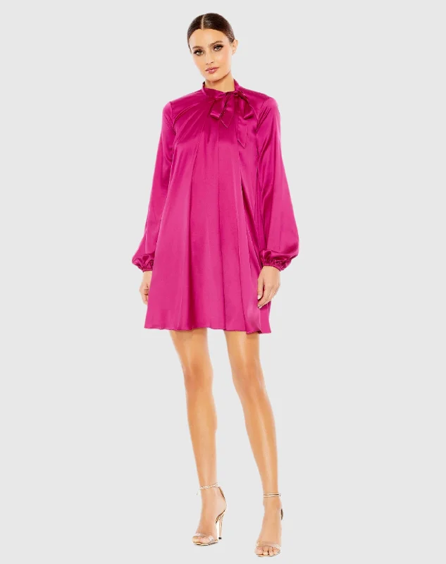 bridal party mini dressesPink Soft Tie High Neck Pull Sleeve Shirt Dress - FINAL SALE bridal party mini dressesPink Soft Tie High Neck Pull Sleeve Shirt Dress - FINAL SALE