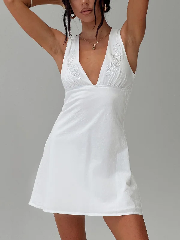 chiffon mini dressesAbagail Embroidered Mini Dress White