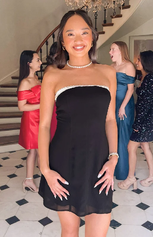 halter neck mini dressesAlina Black Strapless Chiffon Mini Dress