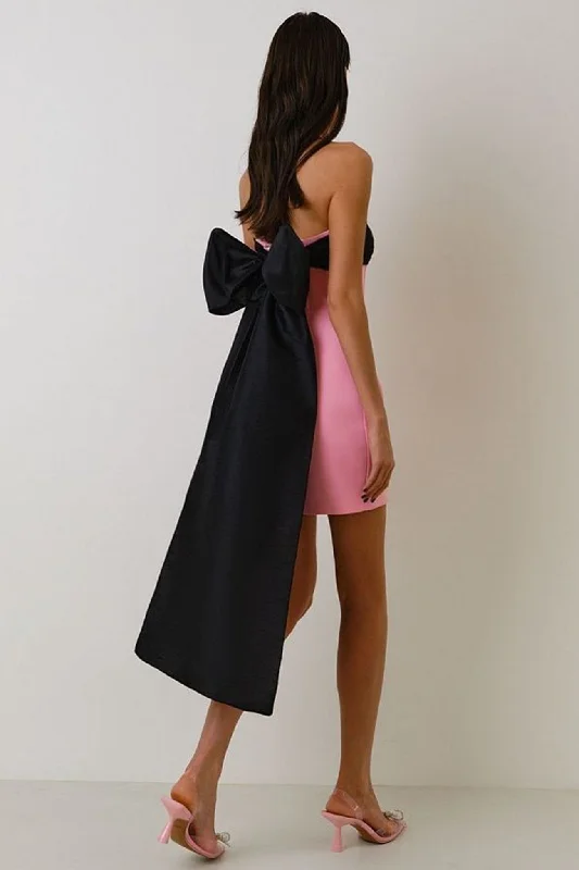 adjustable strap mini dressesBack Bow Strapless Mini Dress